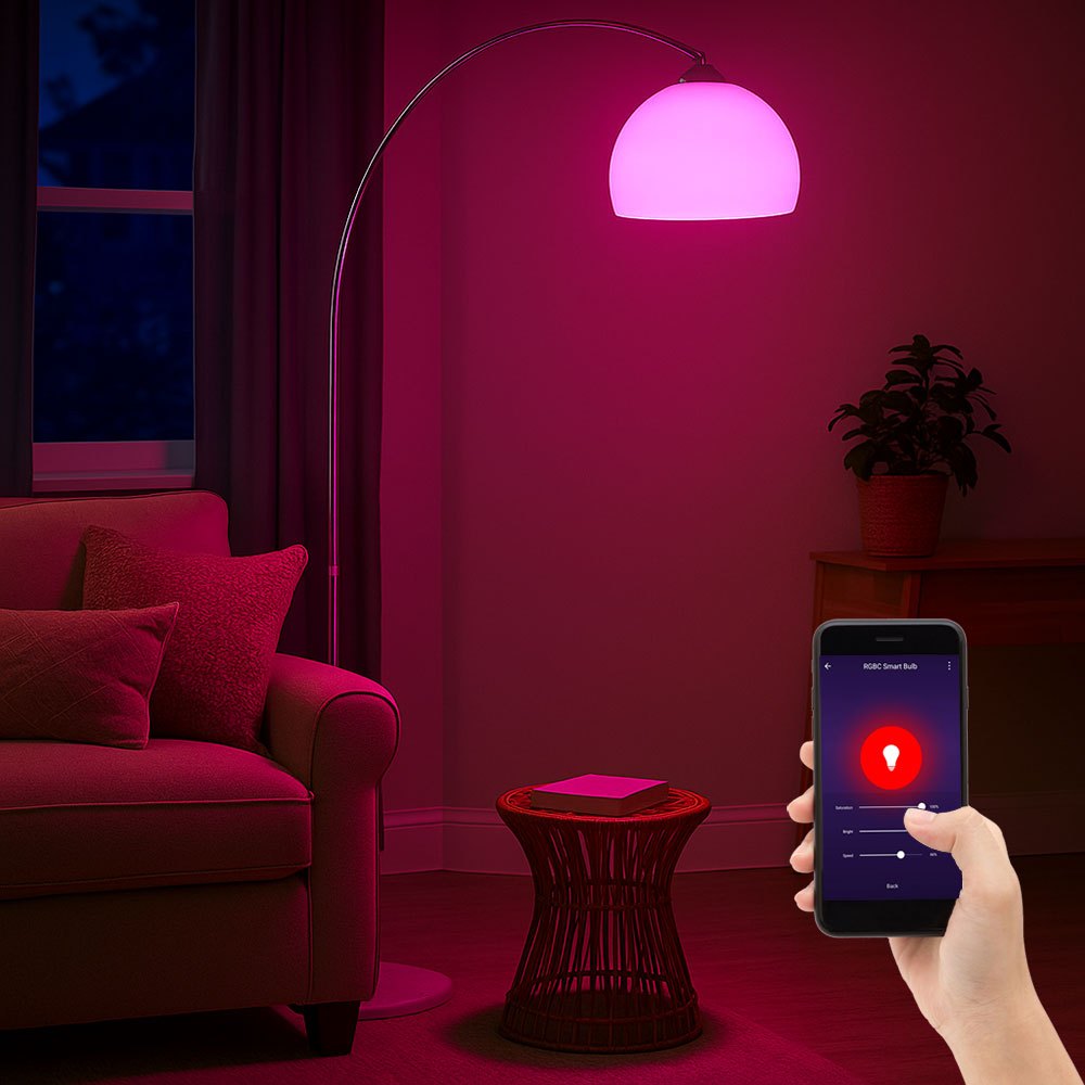 Led Arc Floor Lamp, Height Adjustable, App Color Changing, White Dimmable Marble, Smart Dimmable, Rgb Led 8.5w 806lm 2700-6500k