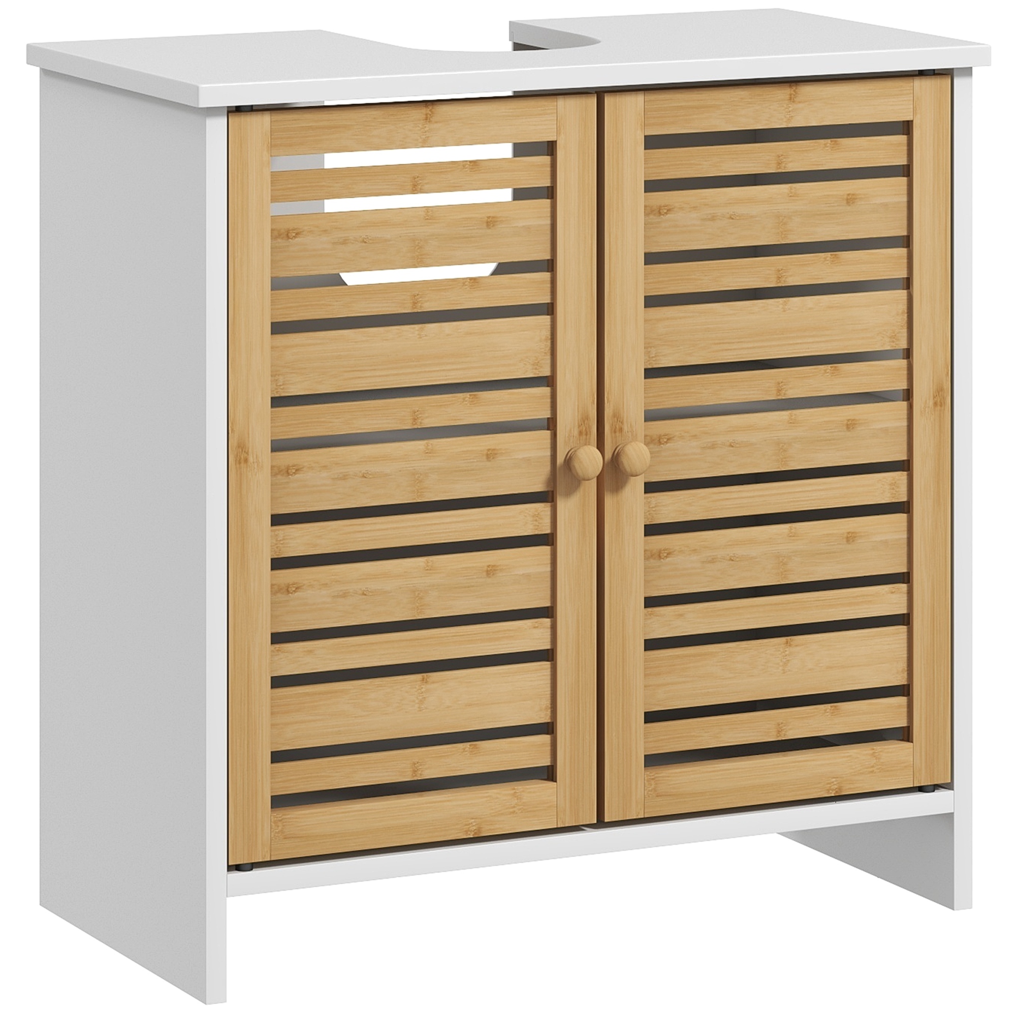 Image of Homcom Sink Cabinet Modern Under-sink Cabinet With Magnetic Bamboo Doors And Adjustable Shelf 60x30x60 Cm White And Natural