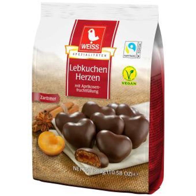 White Gingerbread Hearts, Semi-sweet Filled, 300g