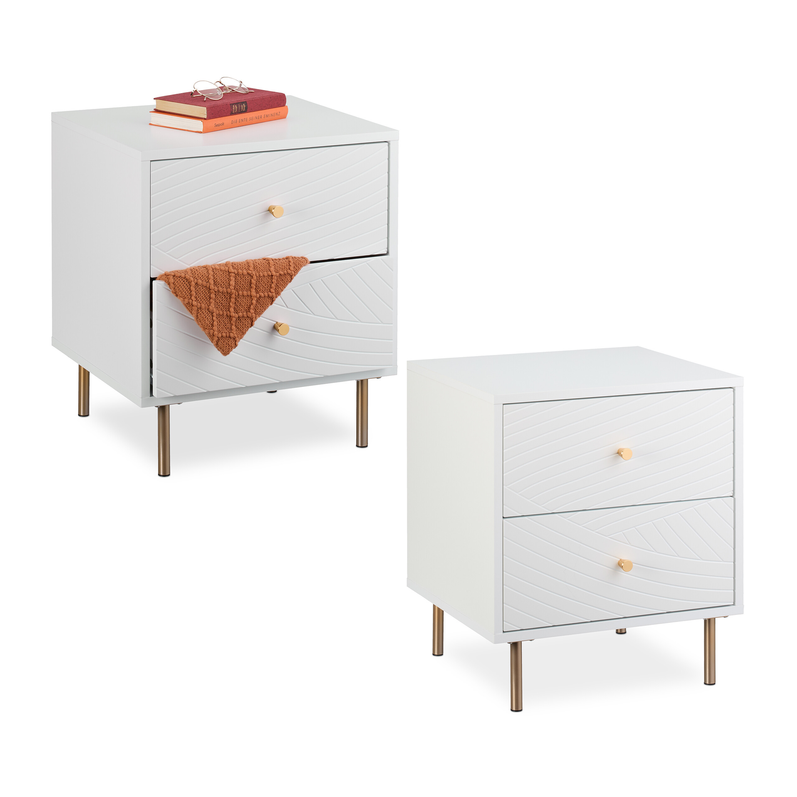 2 X Nightstands In White/gold - (w)45 X (h)52 X (d)40 Cm