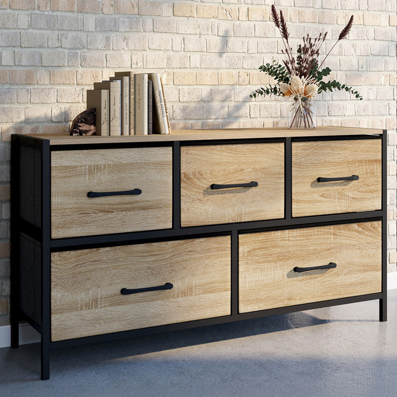 TEMU Commode 5 tiroirs en tissu H.55 cm meuble de rangement design industriel