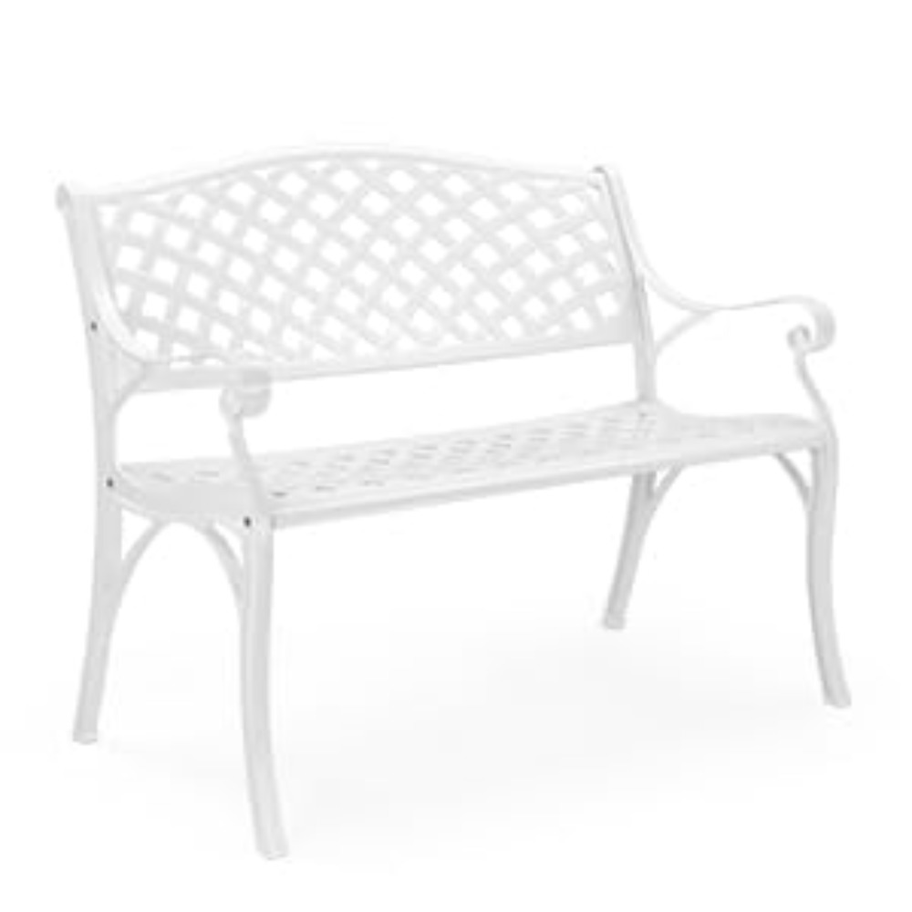 Image of Metal Aluminum Garden Bench, 2-seater Outdoor Bench, Seating Bench For Patio, Balcony, Garden, Courtyard, 102 X 58 X 84 Cm (white)
