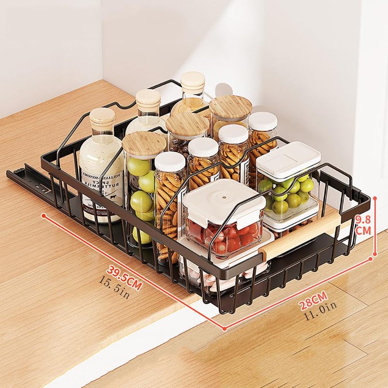 Cachpib Pull Out Cabinet Organizer, Slide Out Drawers For Cabinets, Pull Out Shelves Kitchen Storage Drawer, Sliding Mesh Cabinet Basket For Kitchen Pantry Bathroom, Black [standard]