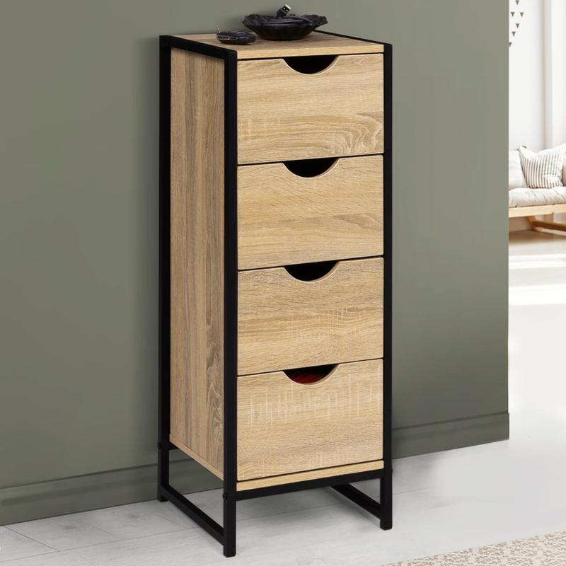 TEMU Meuble d'appoint 4 tiroirs DETROIT 30x30x80 cm chiffonnier pour entrée salle de bain design industriel