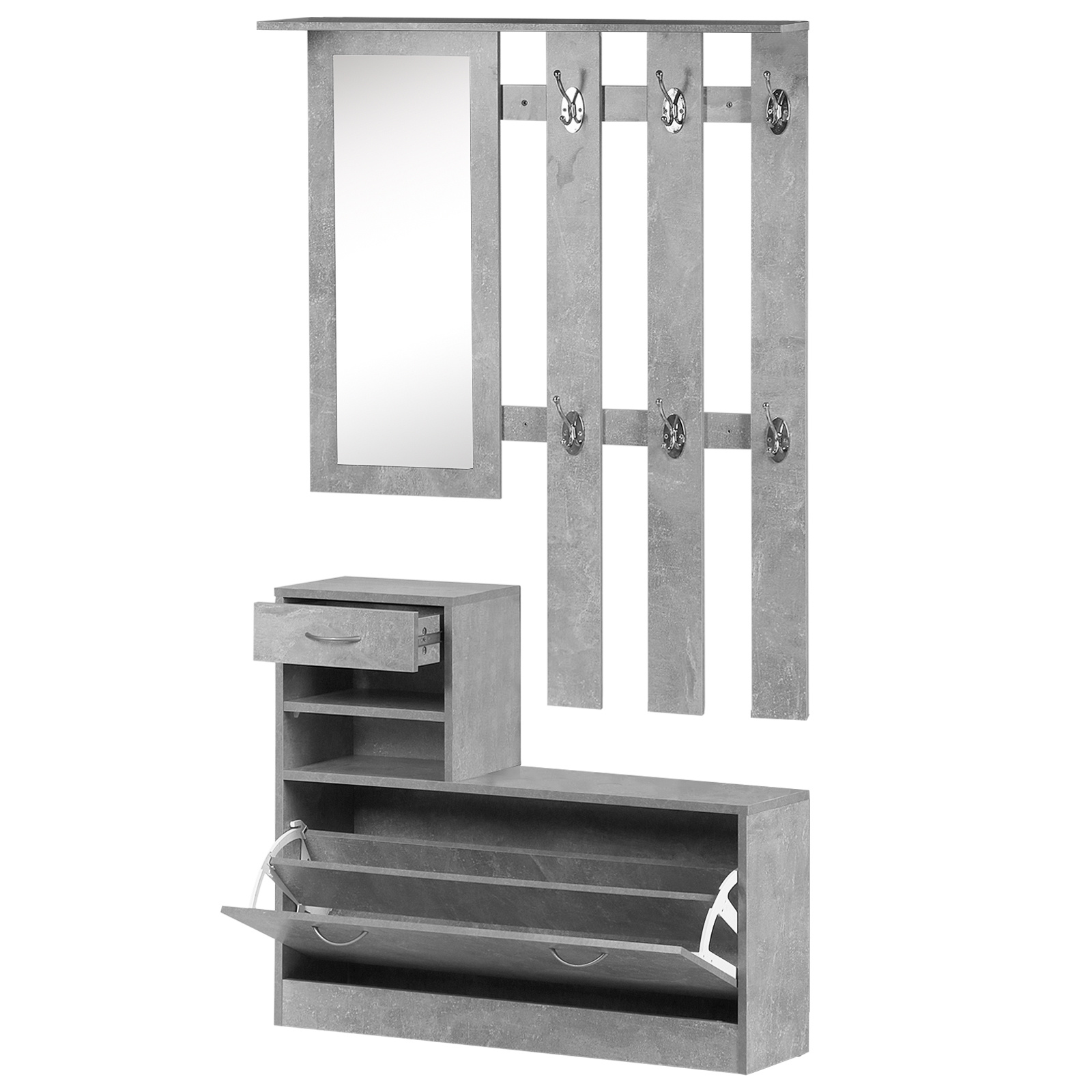 Image of Entryway Set With Mirror, Coat Rack, And Shoe Cabinet, A 2pcs Entryway Furniture With 6 Hooks, Shelves, And A Foldable Drawer For Hallway