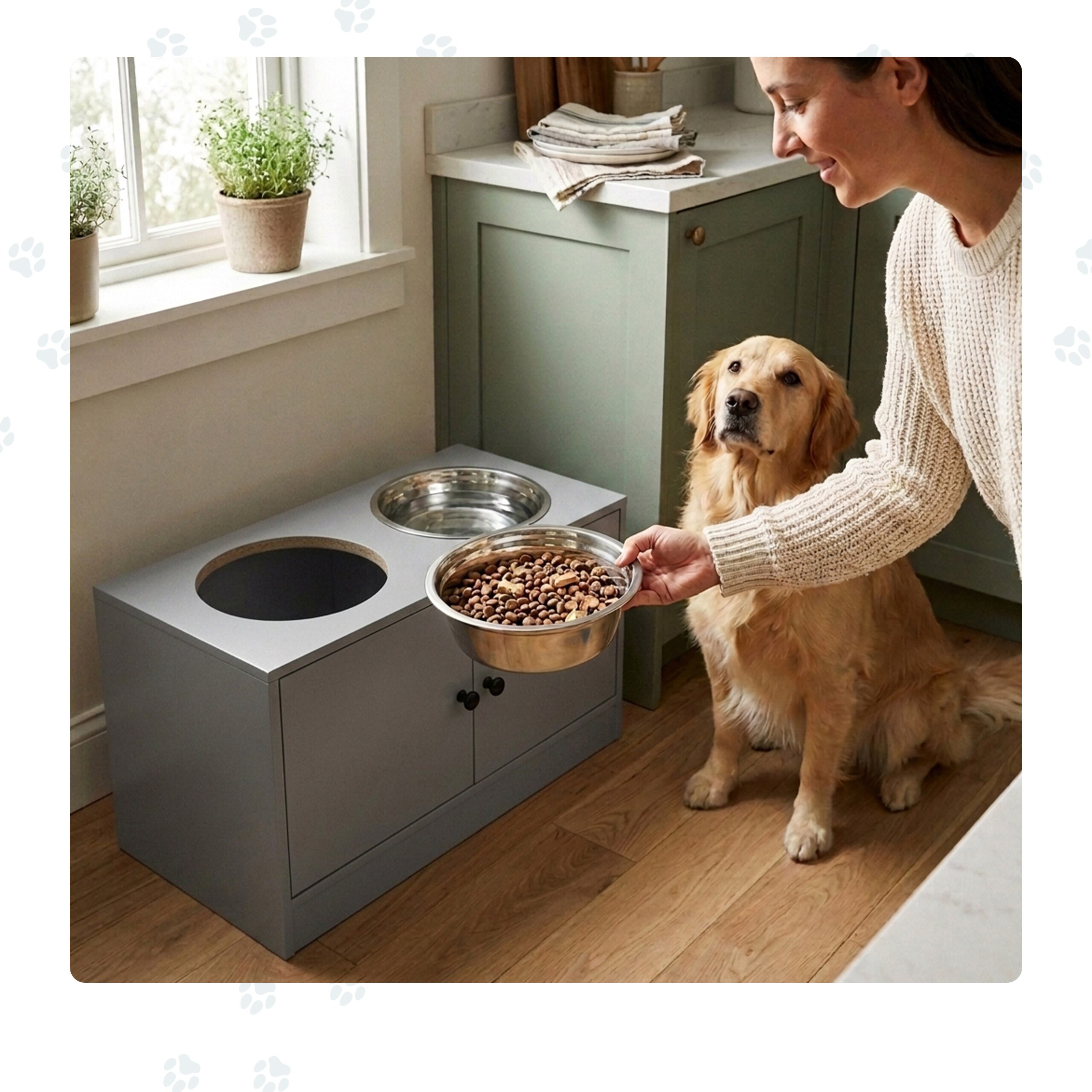 Grey Dog Food Station, Stylish Feeding Solution for Pets