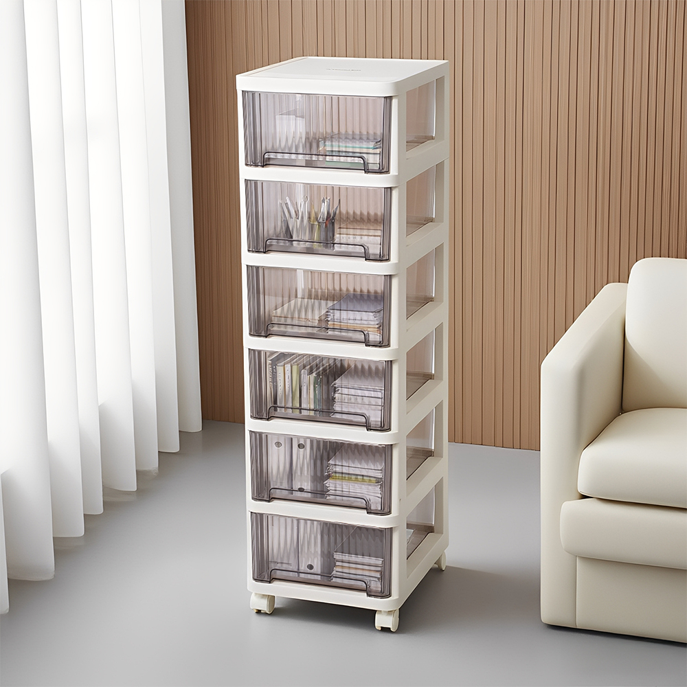 TEMU 6 Clear Grey Drawers Storage Trolley Organizer Wheels Large Capacity Rolling Chest For Bathroom Bedroom Kitchen Sturdy White Frame 6 Tier White