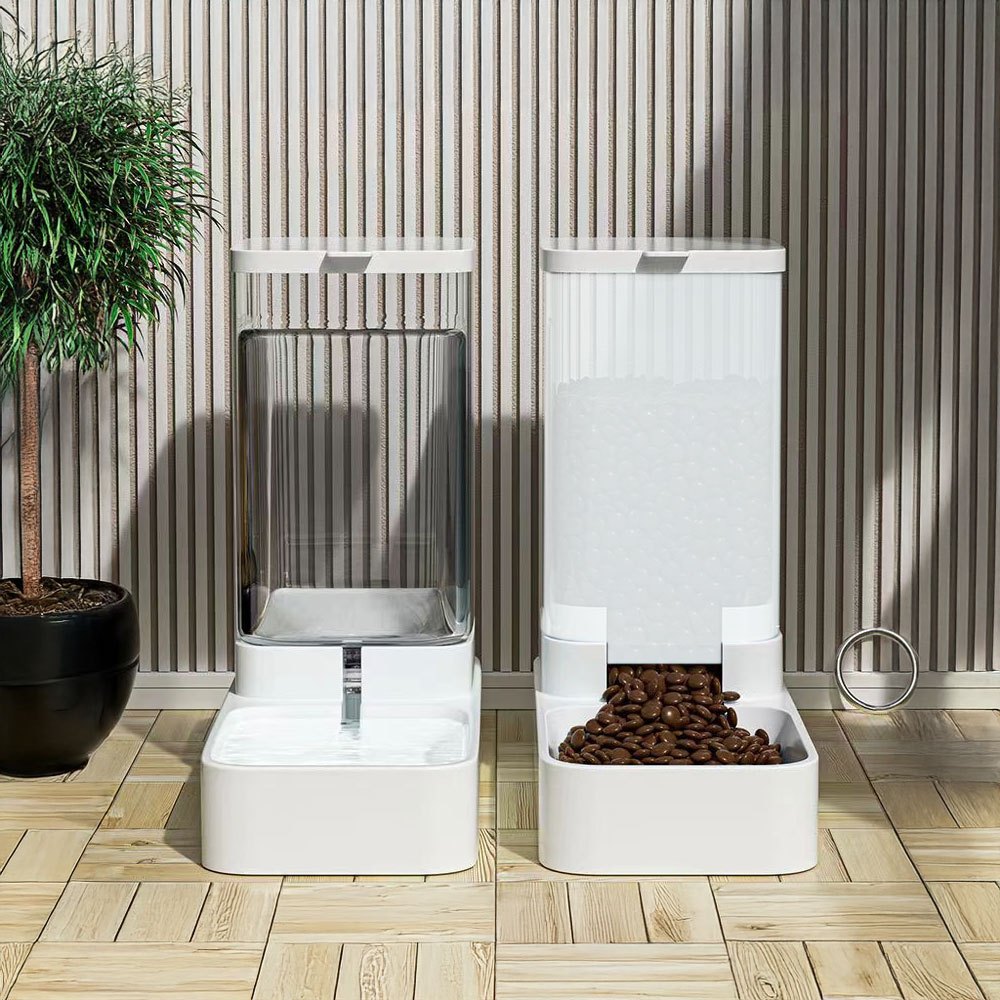 Pet Feeding Dispenser Set with Pet Water and Food Dispenser Transparent Dog Food Bowl Cat Feeding Station Large Capacity 3.8L Feeder for Dog Cat Puppy Kitten 28.5x29x13.5cm