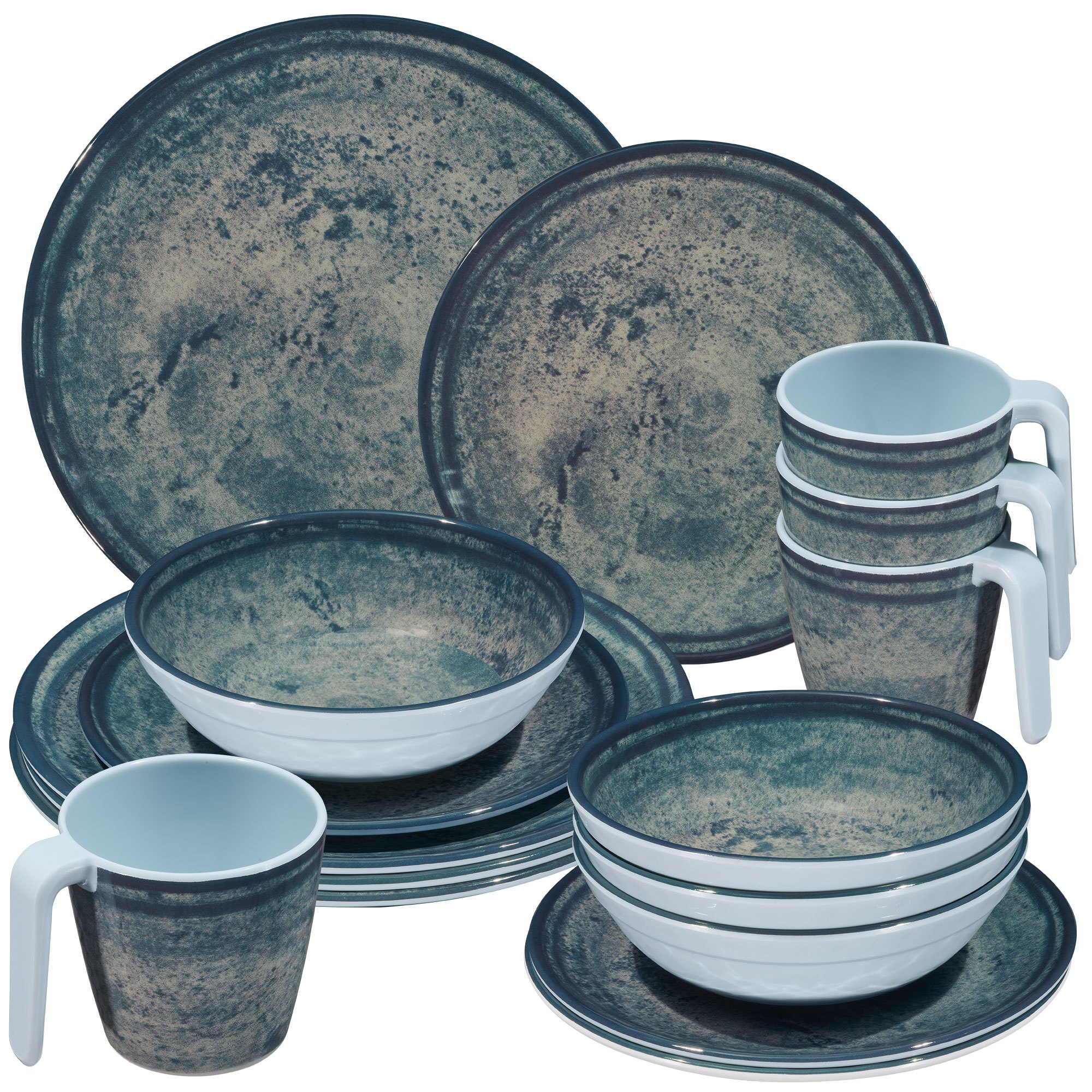 Image of Camping Dishware Moon Granite Blue-grey For - 16pcs - Dishwasher Safe Tableware Camping Accessories Camping Dishware Camping Festival Picnic Garden Party