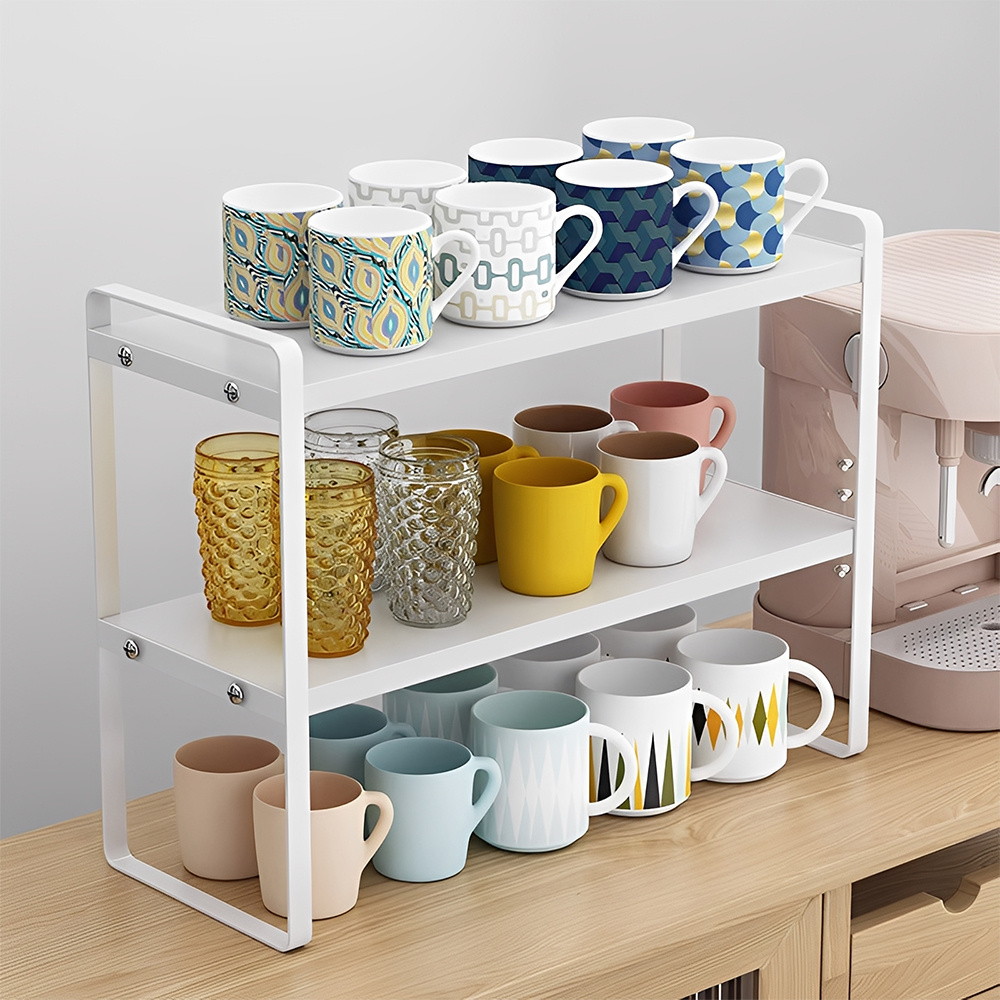 TEMU 1 Piece, White Double-layer Cup Sorting Rack, Bedroom Bedside Table Storage Rack, Kitchen Countertop Style Dish Seasoning Rack, Layered Snack