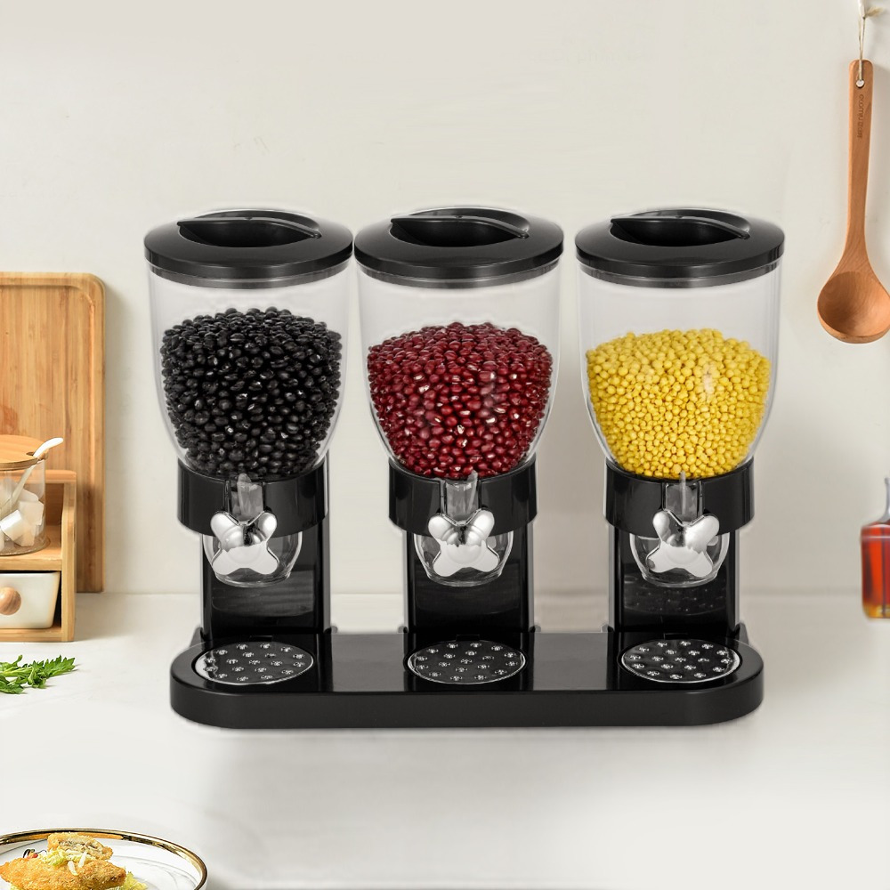 Image of 6l Cereal Dispenser With Twist Knob, 2/3-compartment Dispenser For , Nuts, , Black