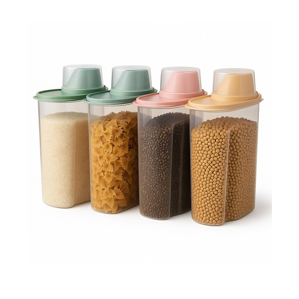 4-piece Set Of Airtight Storage Containers – Grain Containers (2.2l/1.9l) – Suitable For Grains, Sugar, And Kitchen Storage