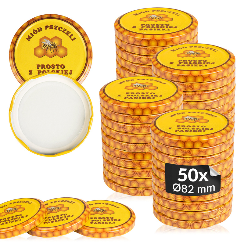 Image of 10/50/100pcs. Lids For Jars Fi 82 Mm, Jar Lid, Bee Honey Pattern - 6-notch Caps, Twist Off For Jars, Jars - Ideal For Canning And Pasteurization