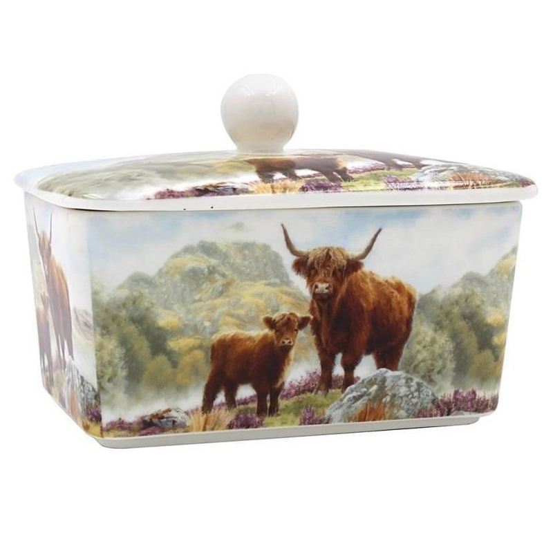 TEMU Highland Cow Butter Dish Fine China Multi Color Rustic Design For Table Serving Kitchen Smooth