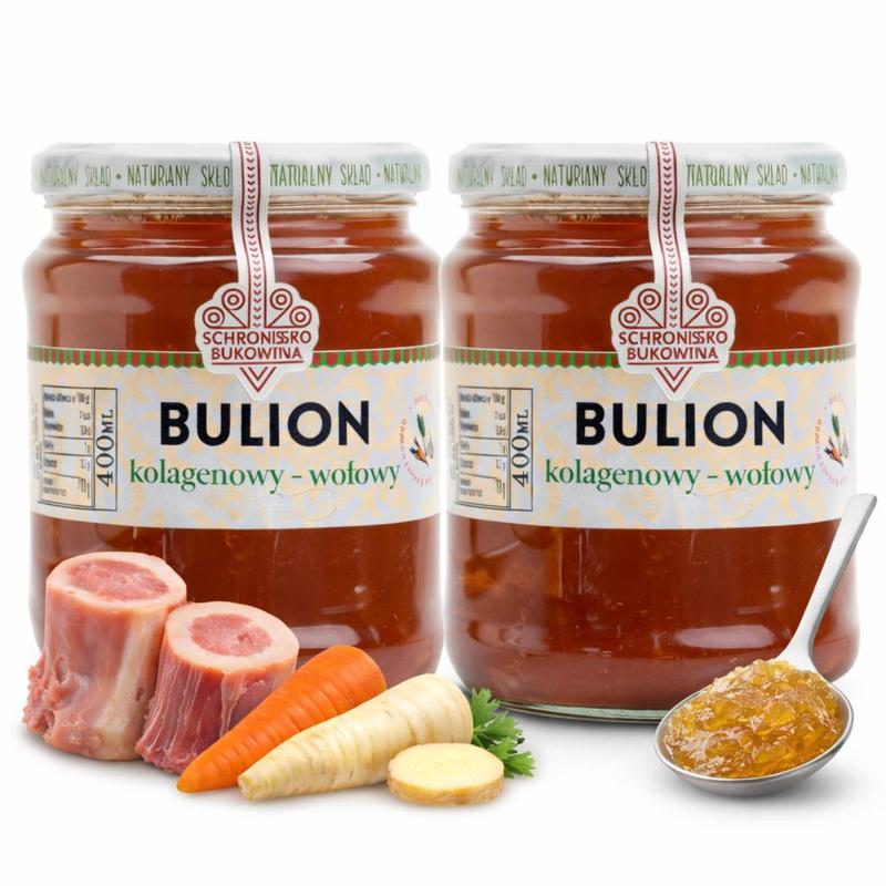 Image of 2x Beef Collagen Broth 400ml - Shelter Bukowina Beef Collagen Broth, 400ml, Beef Broth, Natural Ingredients, For Soups, Home Cooking, Regional Product