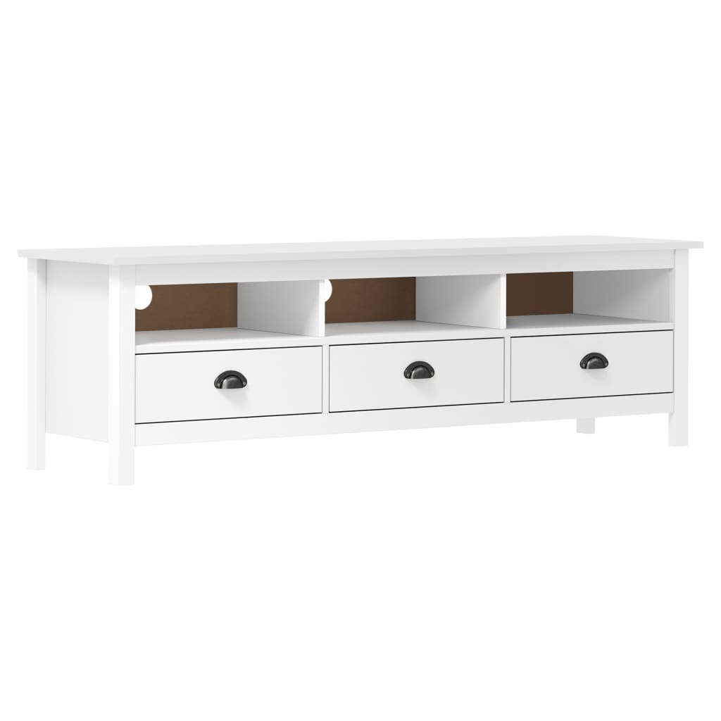 Image of Vidaxl Solid Pine Wood Tv Cabinet With 3 Shelves 3 Drawers Lowboard Tv Furniture Sideboard Tv Table Tv Cabinet Hifi Cabinet White 158x40x47cm