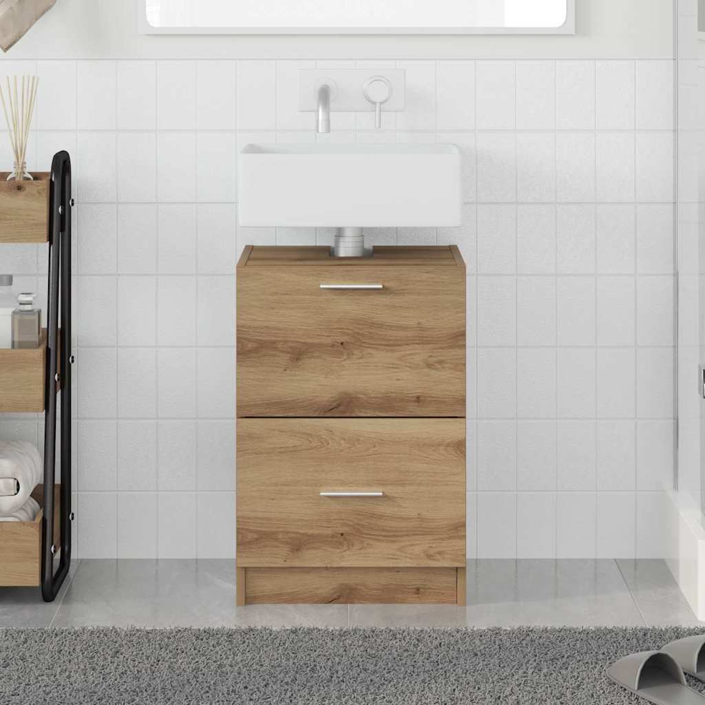 Image of Vidaxl Oak Washbasin Cabinet 40x37x59 Cm Bathroom Storage Unit, Wood Material, , Freestanding, 2 Drawers, Furniture, Compact Organizer, Durable Solution, Modern