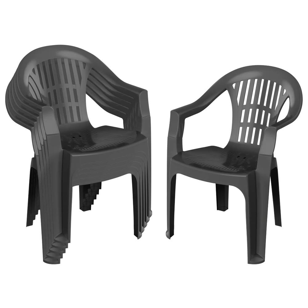 TEMU Garden Dining Chairs - - 6x Stackable Plastic High Back Outdoor Balcony Armchair Seating Furniture Set