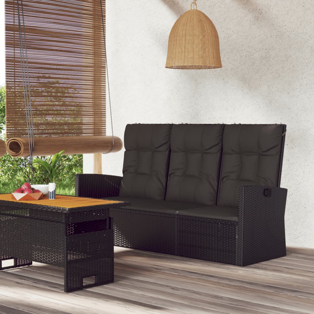Vidaxl Garden Bench, Bench With Reclining Function Cushion, Park Bench Adjustable Backrest, Garden Furniture , Black 173cm Poly Rattan