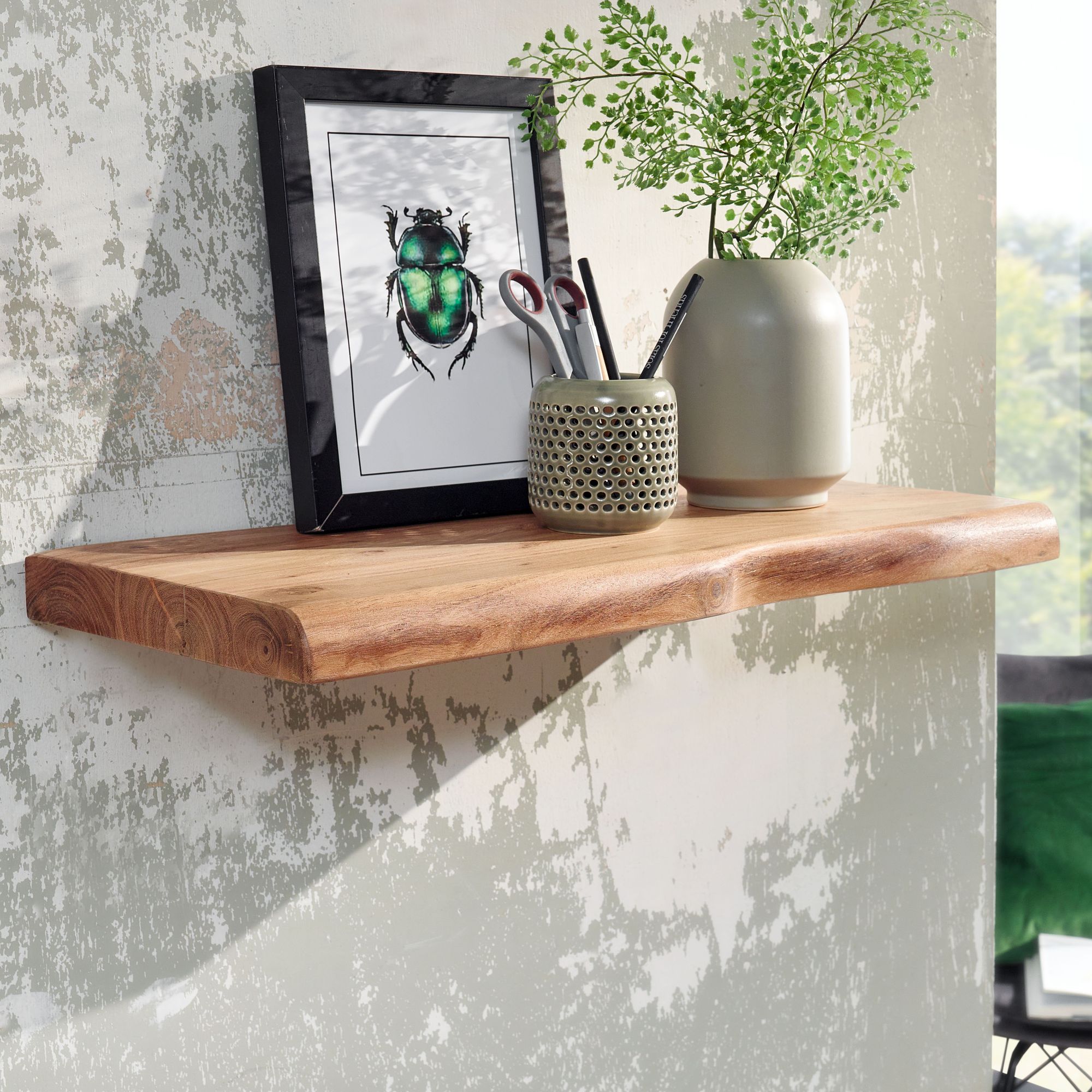Wall Shelf With Acacia Tree Edge Solid Wood, Floating Shelf Design Solid Wall Board, Natural Wood Shelf, Rustic Style Hanging Shelf