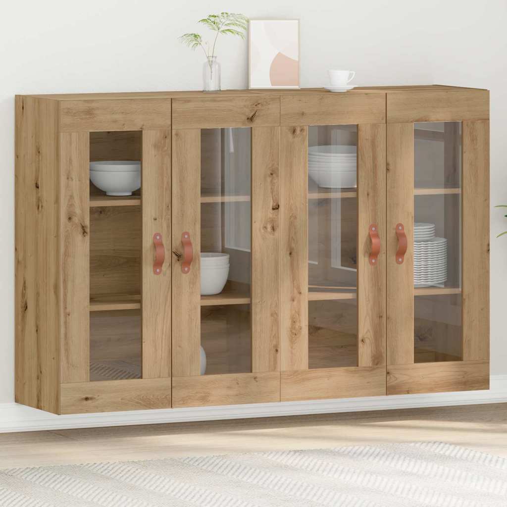 Image of Vidaxl Wall Shelves, Set Of 2, Oak, 139 X 34 X 90 Cm. Solutions With Glass Doors And Shelves For Your Dining Room. Rustic Look , Elegant And Functional