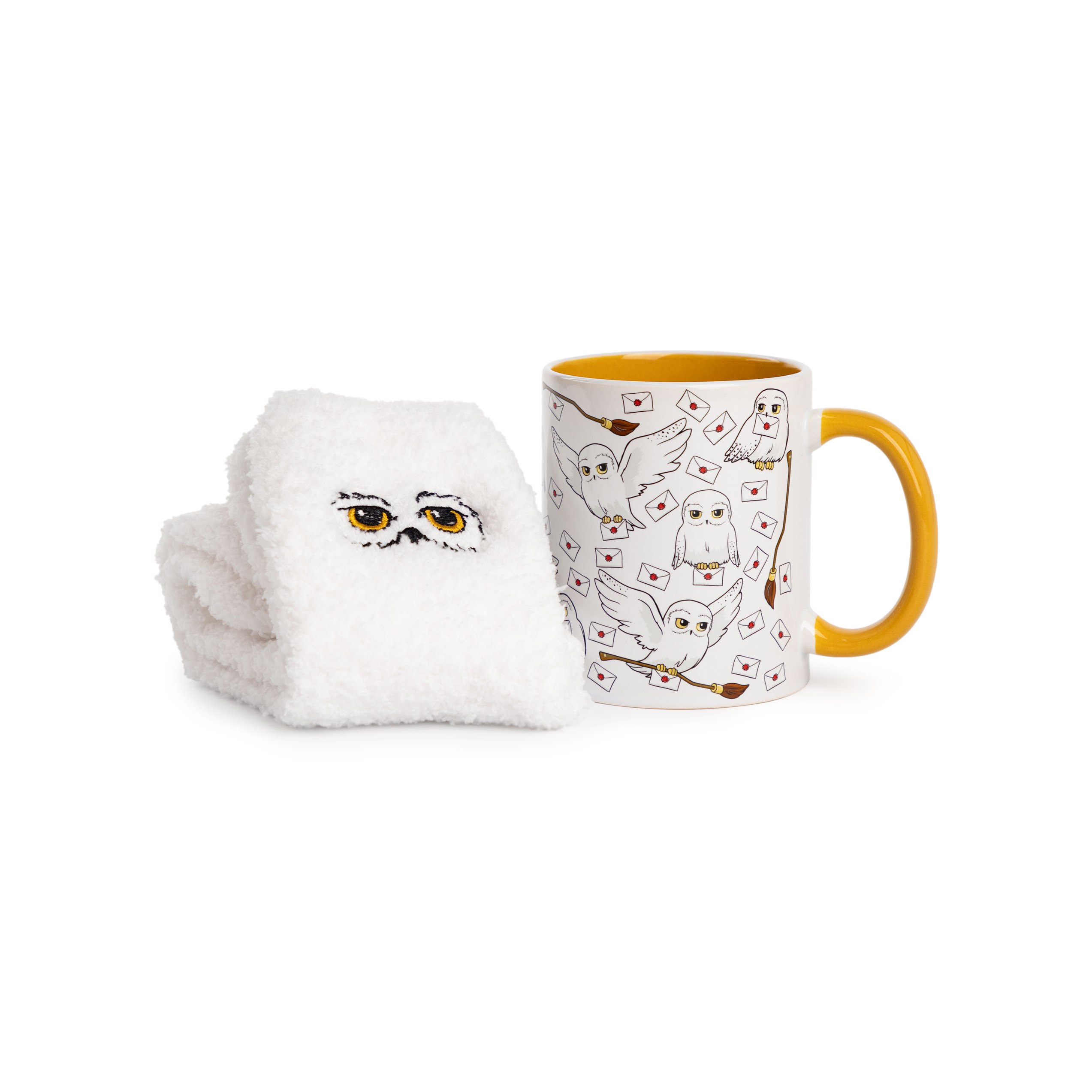 TEMU Harry Potter Womens Mug And Sock Set | Adults Hedwig Graphic Print Calf Socks & Ceramic Mug In White | Ladies 2000 Broomstick And Letter Hot