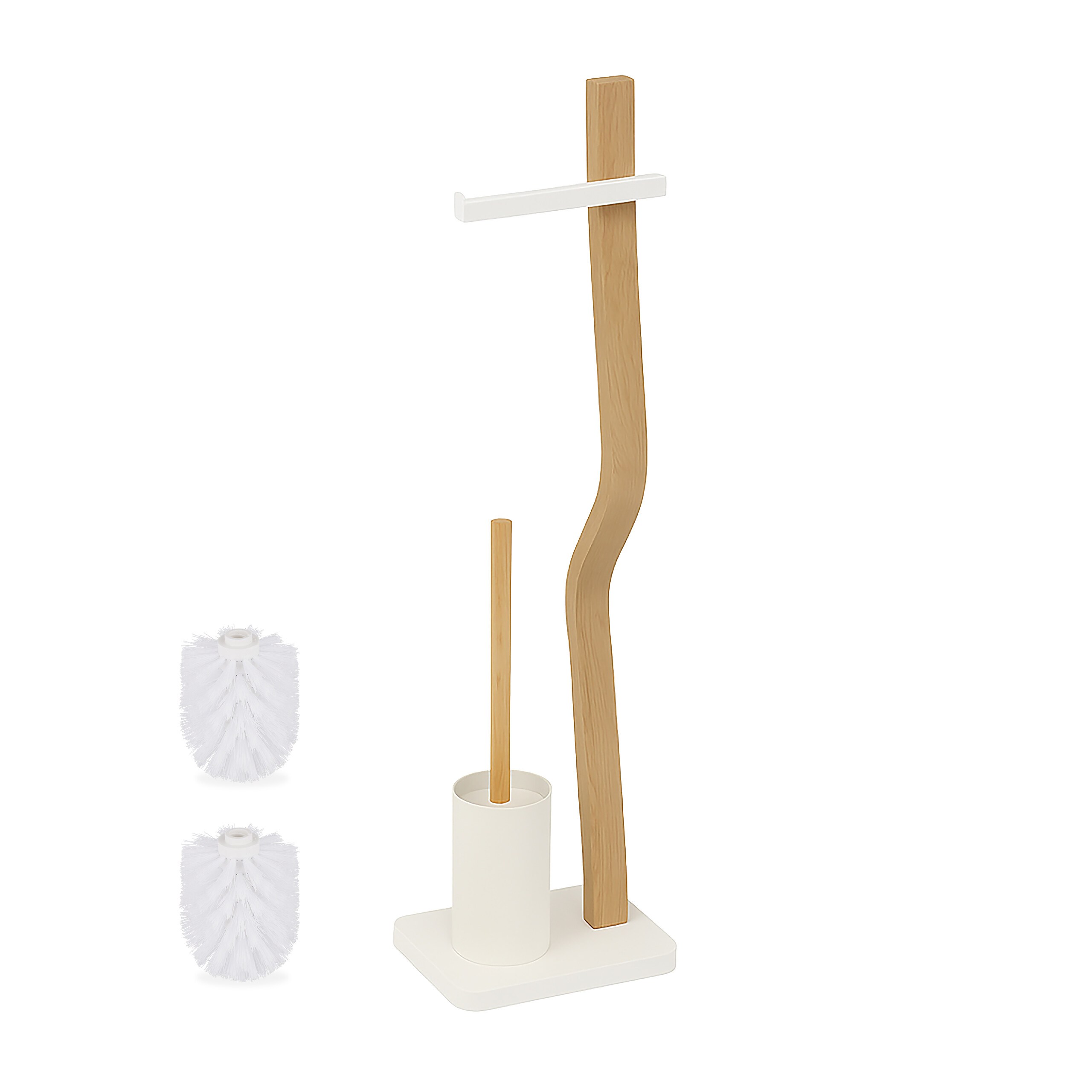 TEMU Set WC , autoportante, 78.5 x 18 cm, legno, metallo e plastica, portarotolo con scopino, testa sostituibile con 2 di ricambio, contenitore