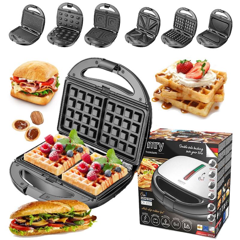 Image of 6-in-1 Grill Pan - Sandwiches, , Grill, 1200w, Coating, Heat-resistant Handle, Anti-slip Feet