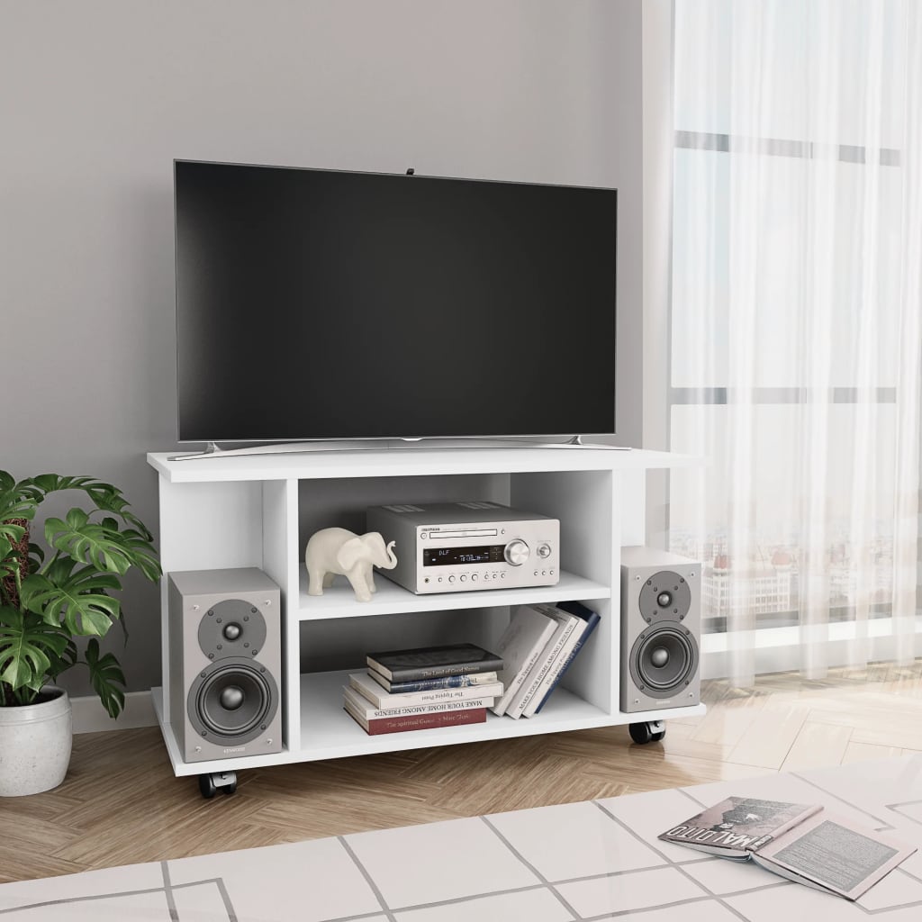 Image of Vidaxl Tv Cabinet With Wheels, Lowboard Tv Table, Tv Furniture, Board Table, Tv Sideboard, Hifi Cabinet, White, 80x40x40cm, Wood Material