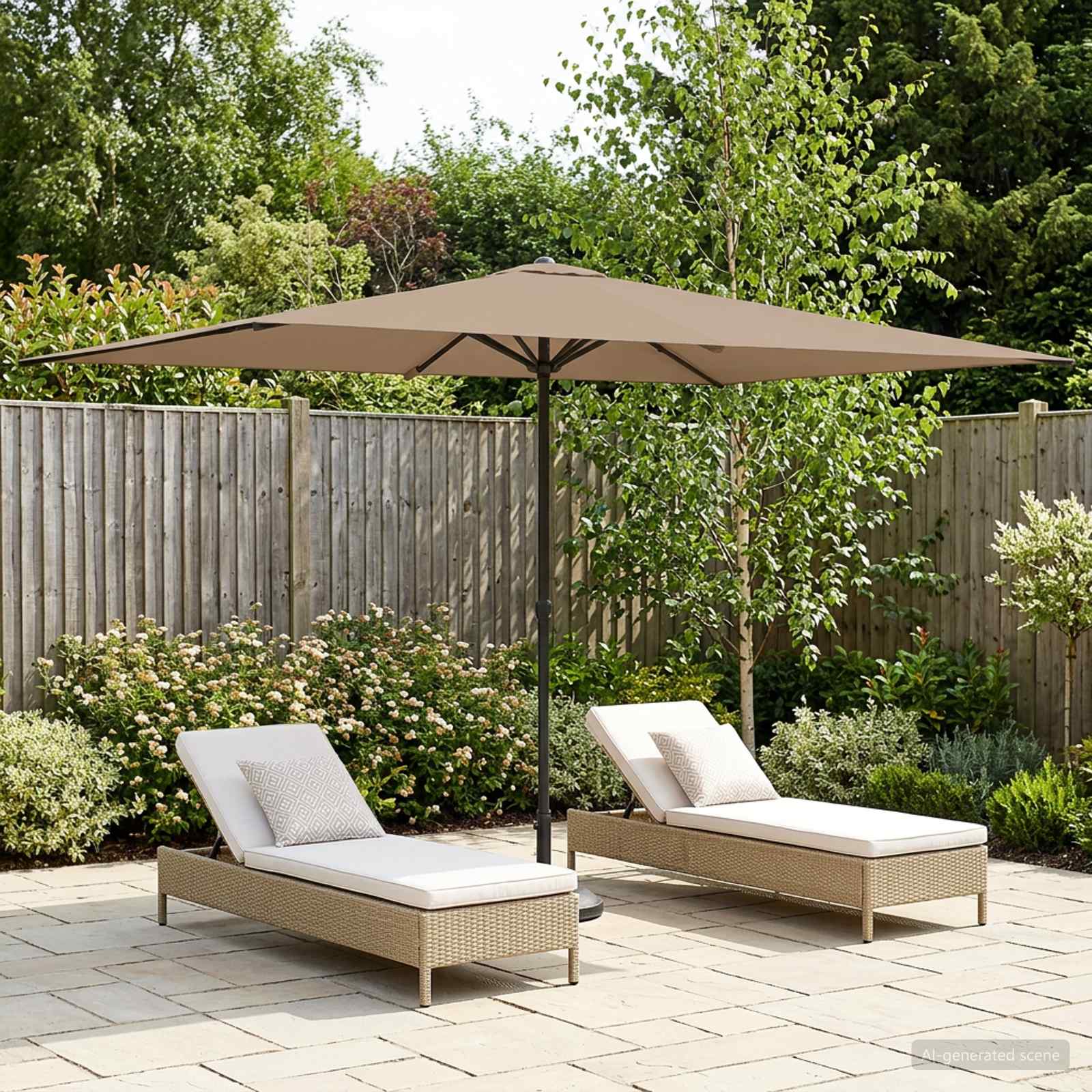 Image of Vidaxl Garden Parasol 200 Cm Polyester Rectangular Taupe, Modern Rectangular Sun Umbrella For Patio And Garden, Outdoor Parasol With Large Canopy, Uv Protection And Weather-resistant Sun Shade
