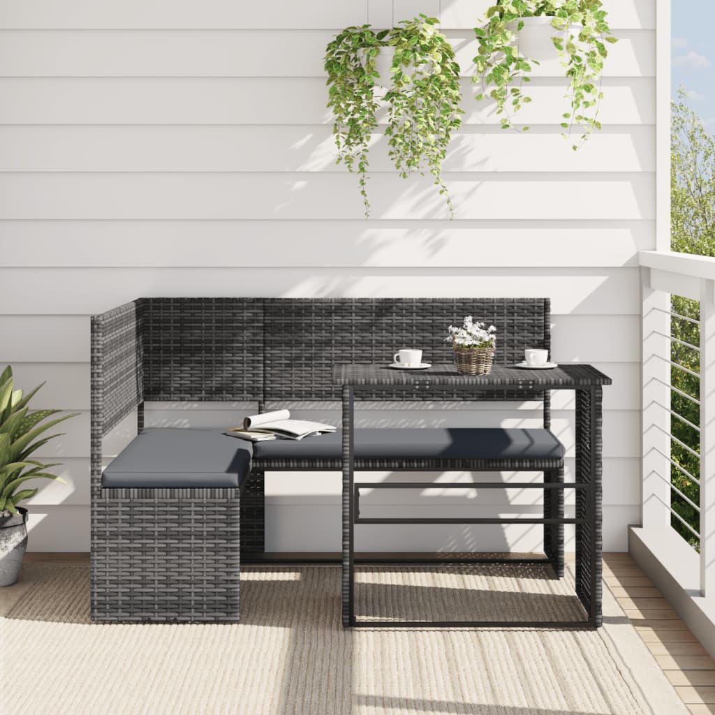 Garden Sofa, L-shaped Sofa With Folding Table Cushion, Seating Group Lounge Couch For , Garden Furniture Corner Sofa, Grey Poly Rattan