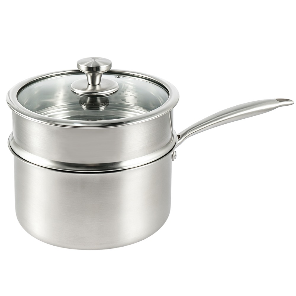 Stainless Steel Double Layer Steamer Pot with Glass Lid