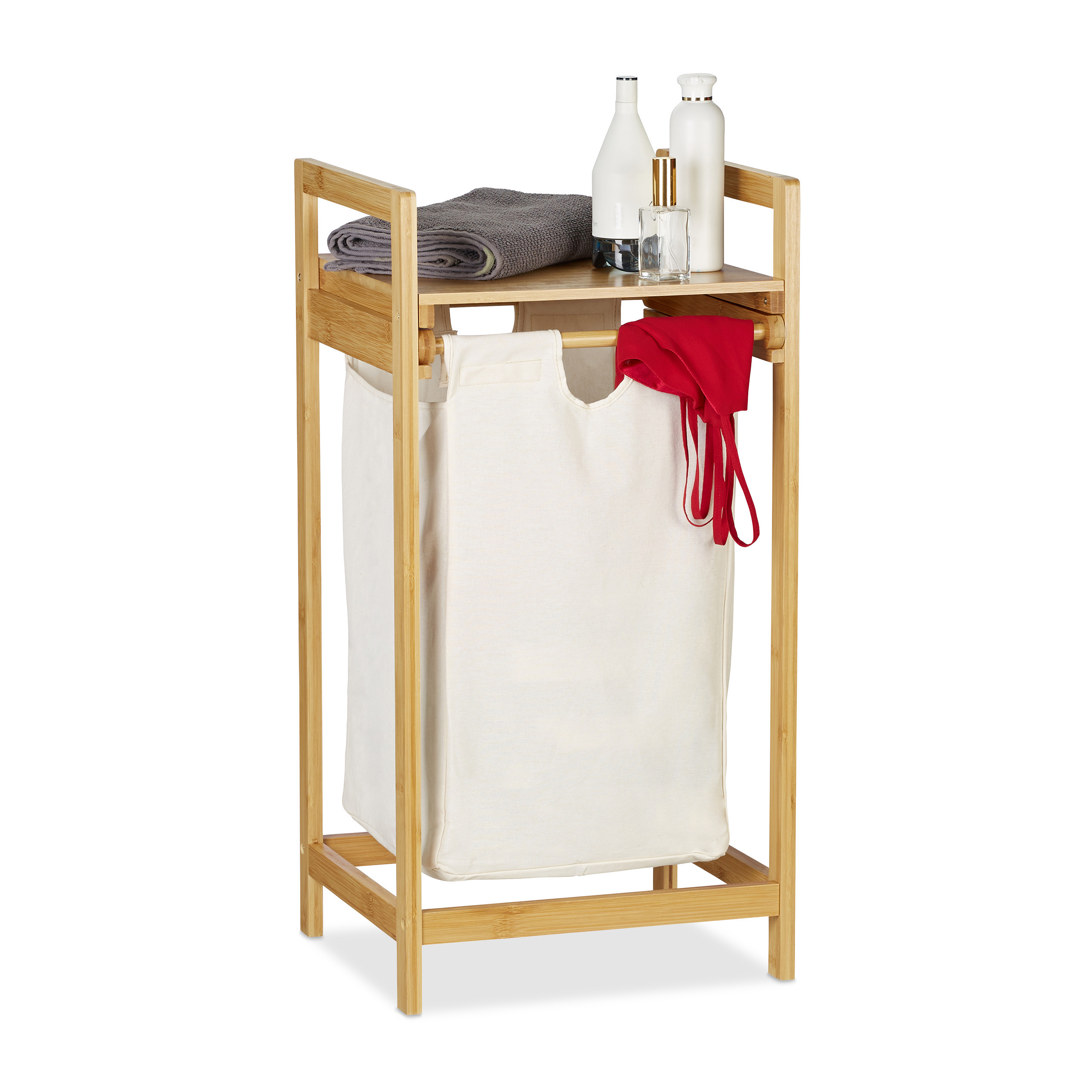 TEMU Cesto para sucia de bambú, 30 l, extraíble con balda, 73 x 37 x 33 cm, estructura de bambú y saco de poliéster, natural y , desmontable, para