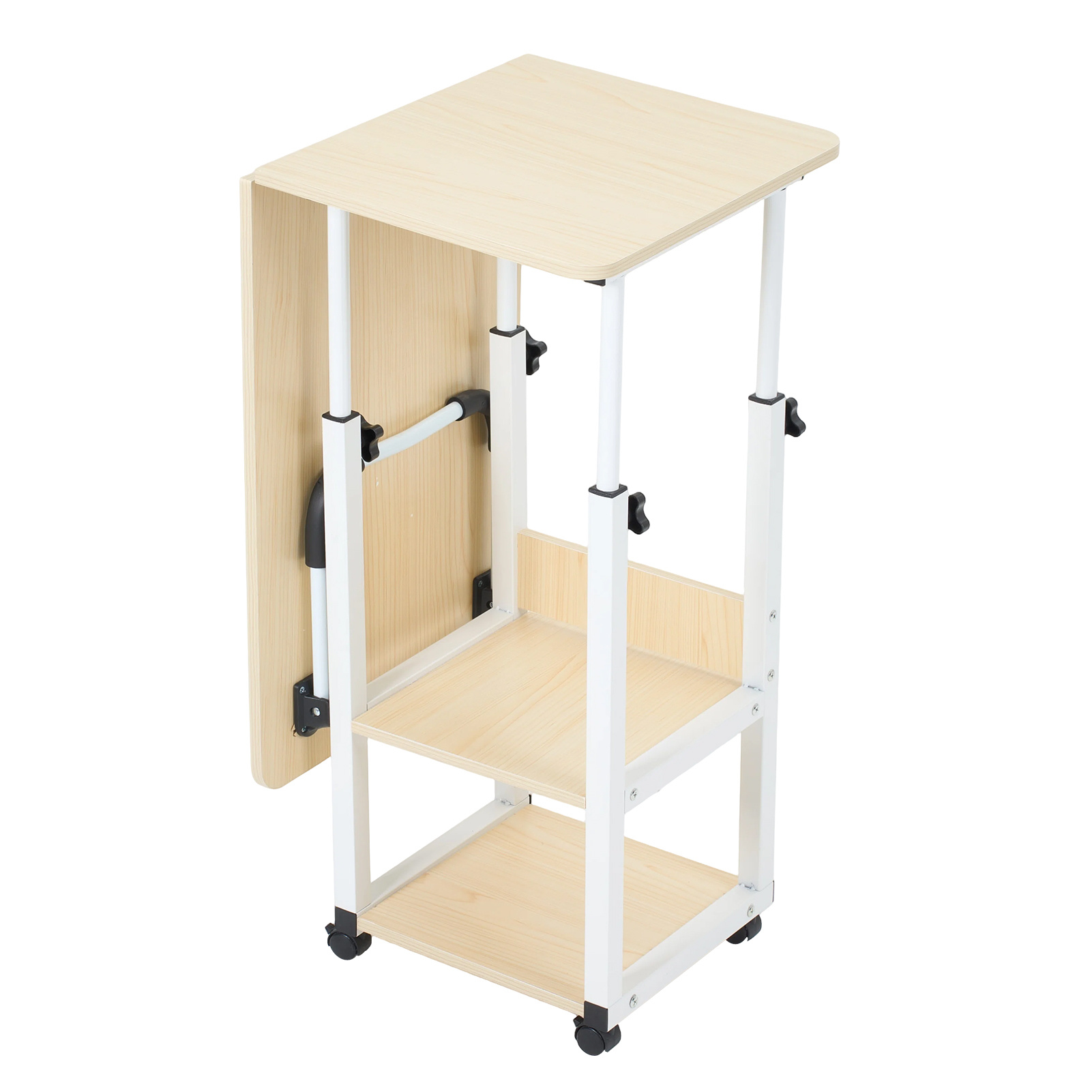 TEMU Extendable Rolling Side Table With 2-tier Storage Shelves, Height Adjustable Mobile Overbed Laptop Desk With Lockable Casters For Bed & Sofa,