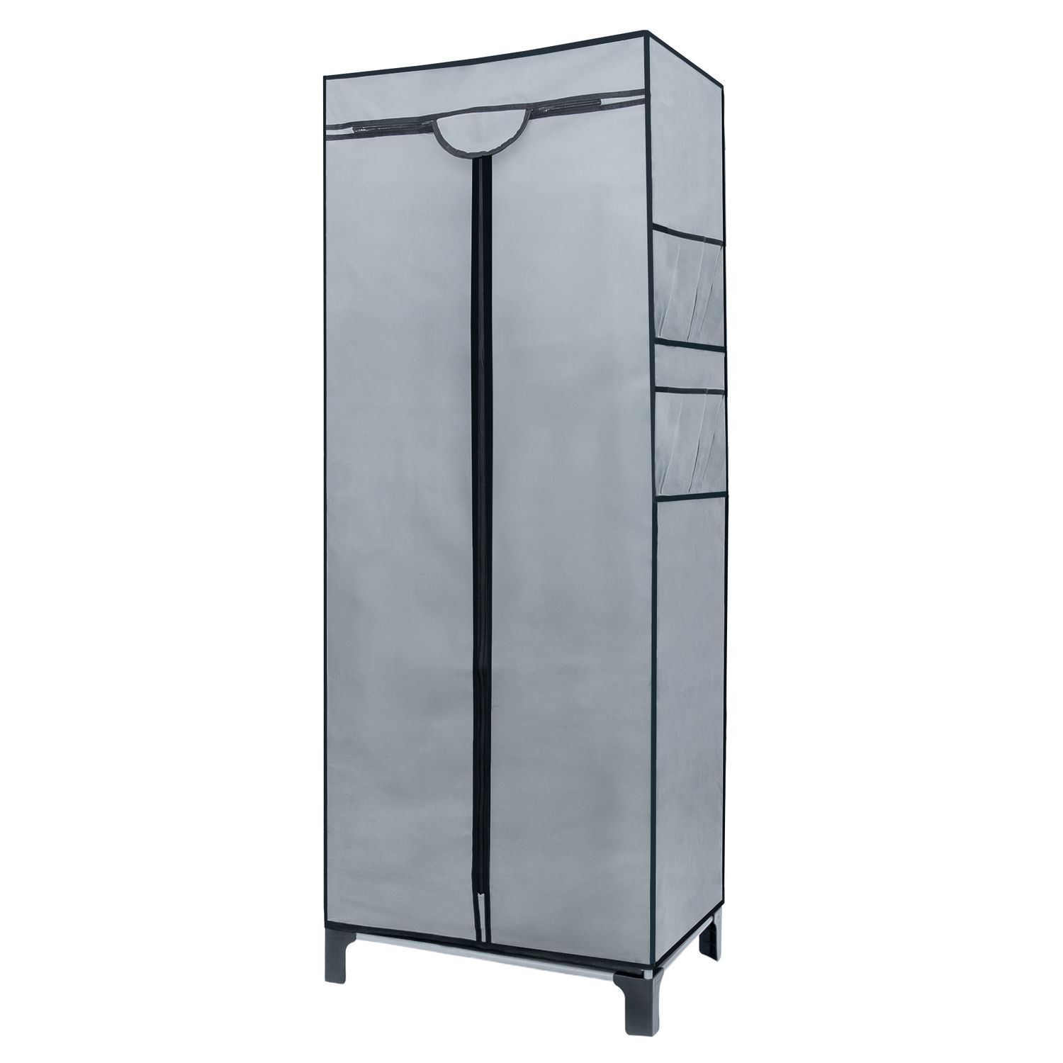 E-shop Faltschrank 68 x 45 x 175 cm in Grau Mit Reißverschluss Stoffschrank Kleiderschrank mit Kleiderstange, Fächern und Seitentasche Camping