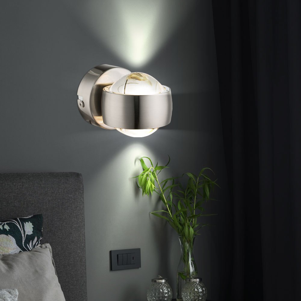 Image of Wall Lamp Wall Lamp Hallway Lamp Bedroom Lamp Light, Up And Down Lighting 2 , Glass Nickel Matte, 2x Led 3w 320lm Warm White, Bxt 7.5x10cm
