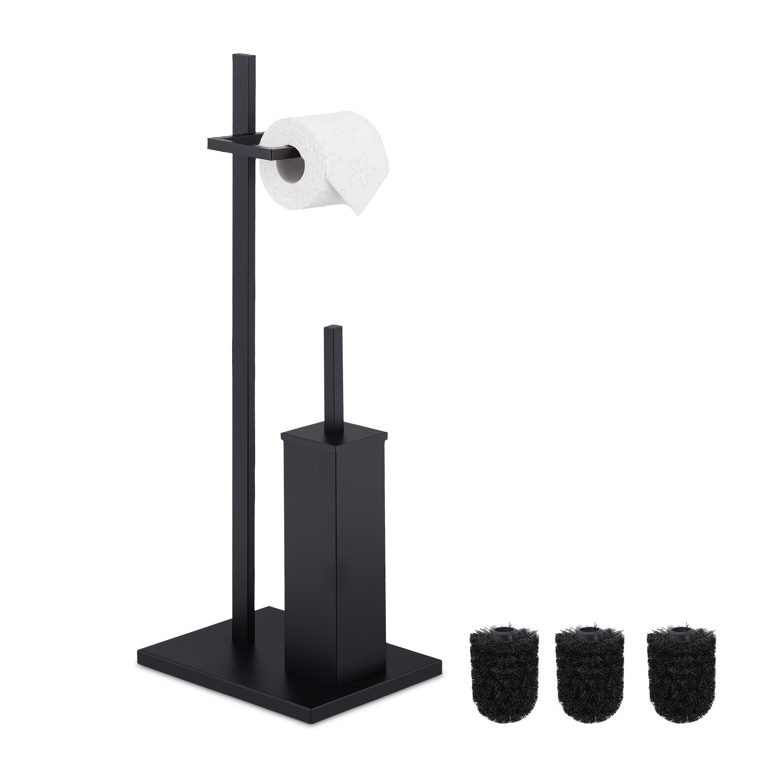 TEMU Wc Floor-standing Toilet Set, 3 Replacement Tests, 72.5 X 27.5 X 21.5 Cm, Matte Black Steel And Plastic, Replaceable Head, Removable Container,