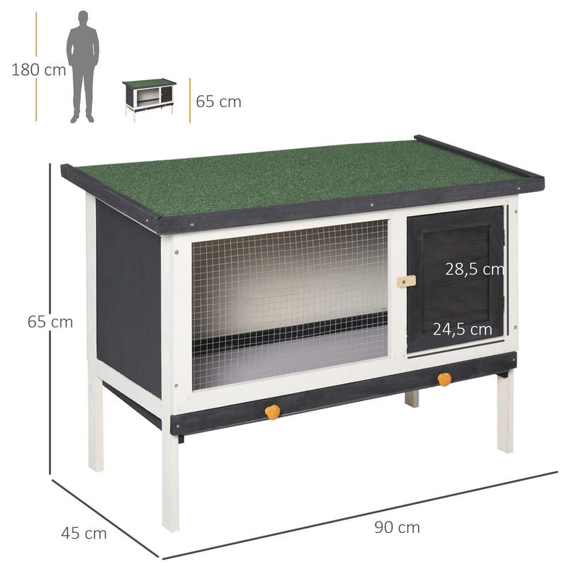 Rabbit Hutch with Interior Nesting Box, Opening Roof, Lockable Door, 90 X 45 X 65 Cm, Black And White.