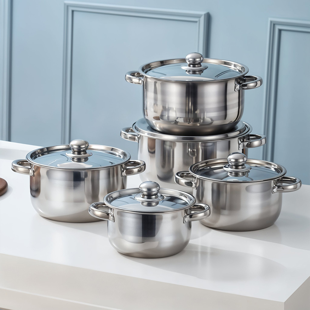 TEMU Cookware Set With Glass Lid, Stainless Steel Pot Set Of 5, , Large Heavy Duty Stainless Steel