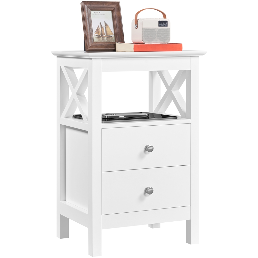 E-shop Costoffs Nachttisch mit 2 Schubladen Nachtschrank Beistelltisch Holz Nachtkommode Boxspringbett Ablagetisch für Schlafzimmer Wohnzimmer 40x30x60