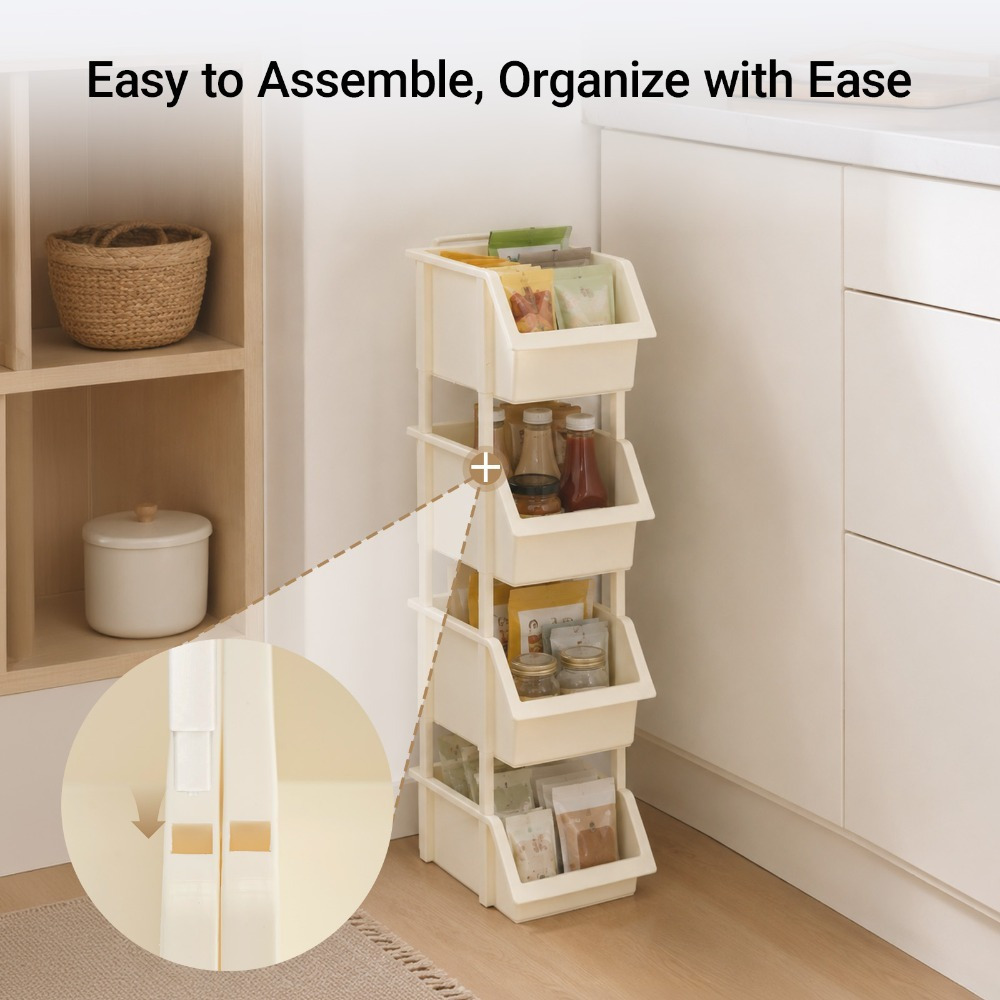 4-Pack Front Opening Stackable Plastic Storage Bins with Easy Access Design