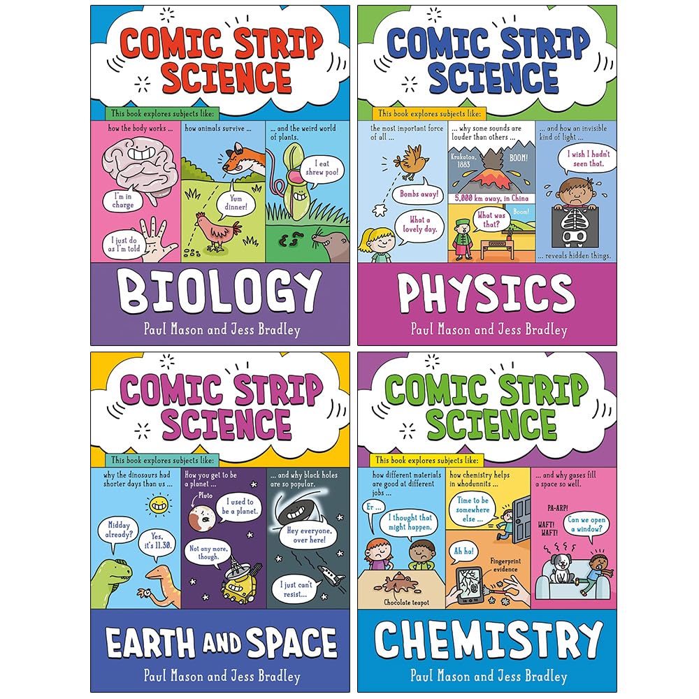 TEMU Comic Strip Science Series 4 Books Collection Set (biology, Chemistry, Physics, Earth And Space)