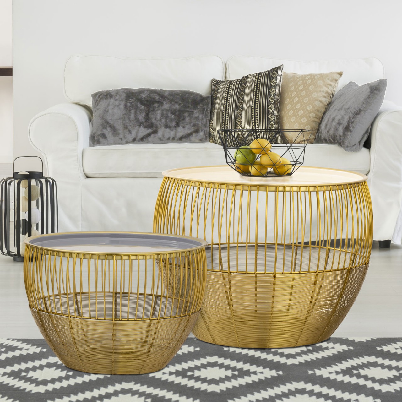 Image of Side Table 2pcs Set Round Coffee Table Ø 49/41 H 37/29 Cm Decorative Sofa Table Coffee Table Golden