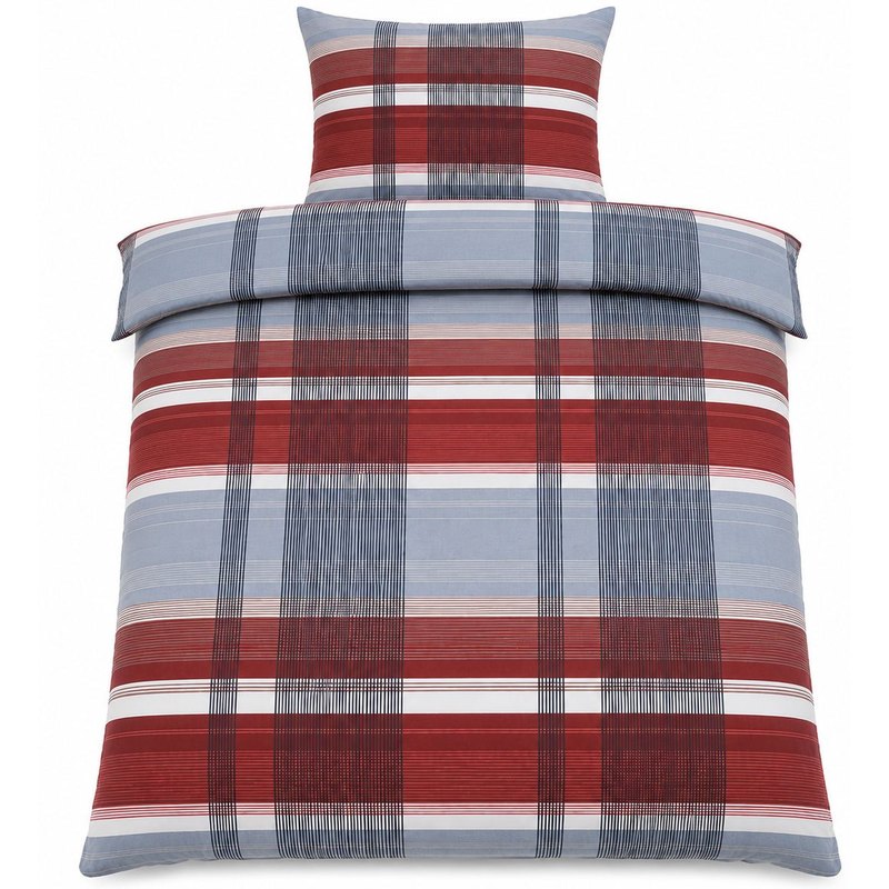 Image of 2-pc. Bed Linen 135x200 +80x80cm, Red Black Grey Checked, Blend Fabric