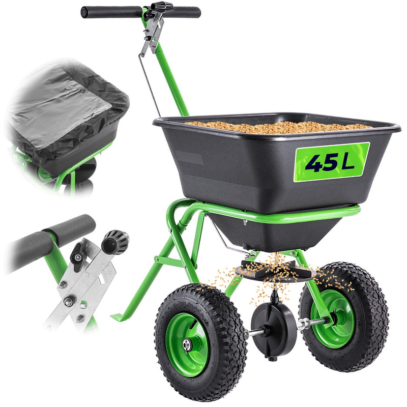 Kadax Garden Seeder 45 L For Grass, Fertilizer, Salt And Sand, Pneumatic Wheels