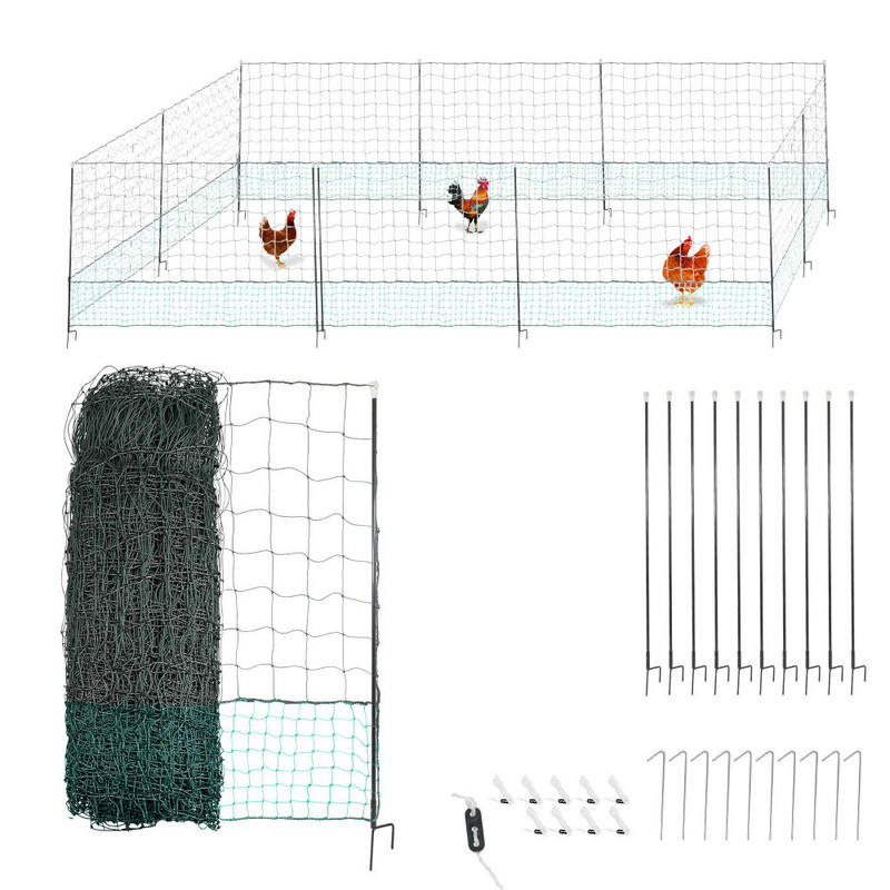 TEMU Filet de à poule 30M - Avec Porte d' - 10 piquets renforcés double pointes - Hauteur 120cm - Noir