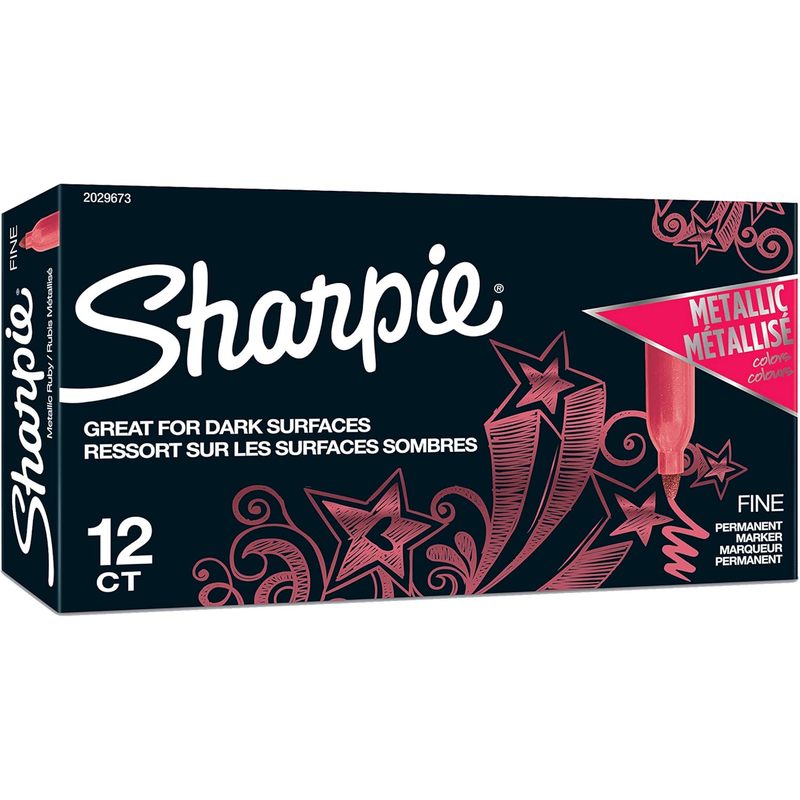 12 Sharpie Metallic Ruby Red Fine Permanent Markers Quick-Drying Water & Fade Resistant Marker Pens