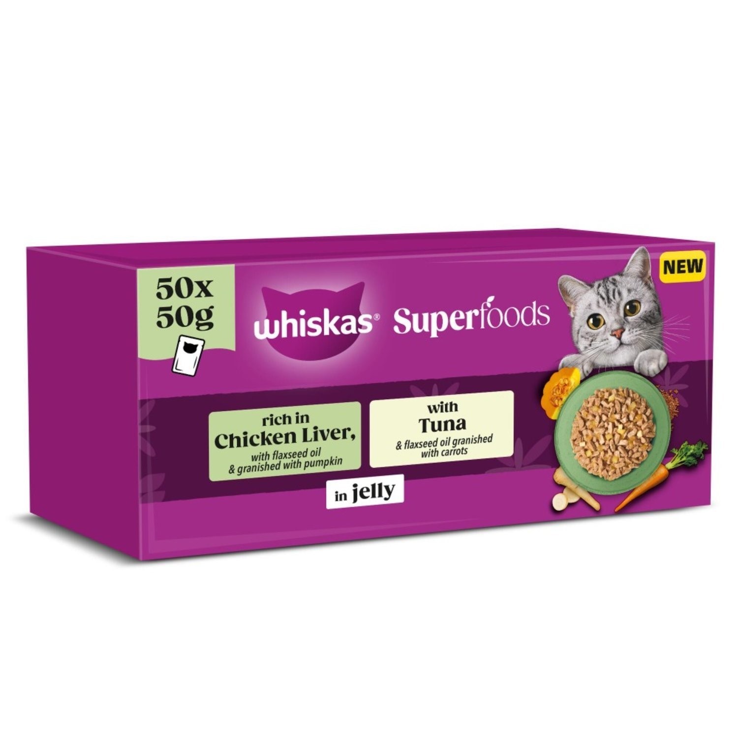 TEMU 100 X 50g Whiskas 1+ Adult Wet Cat Food Superfood Mixed Pouch