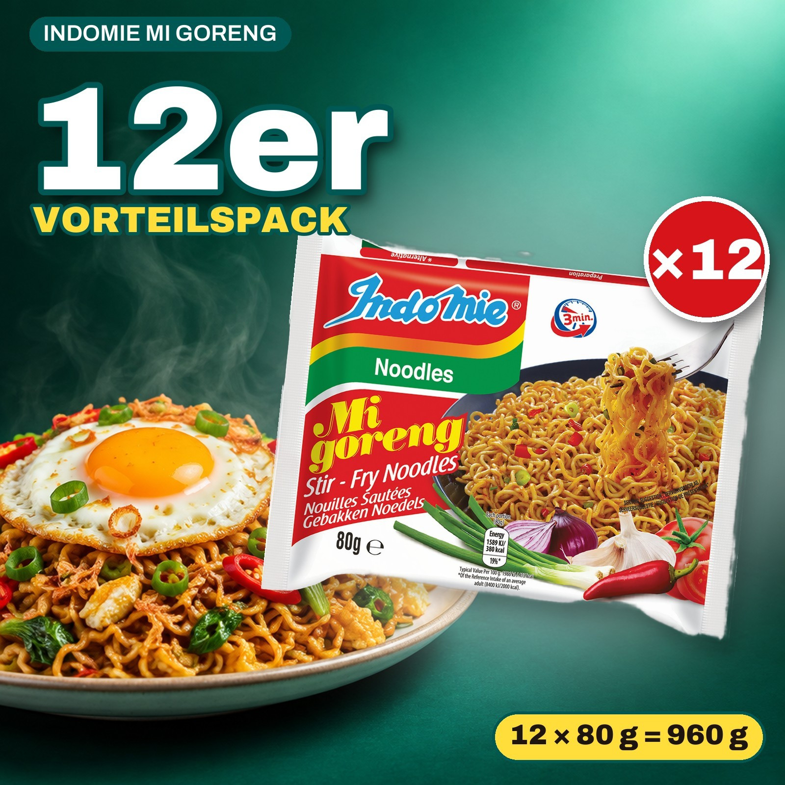 Image of Indomie Mi Goreng 12-pack - 12 X 80 G Fried Instant Noodles (stir-fry Noodles)