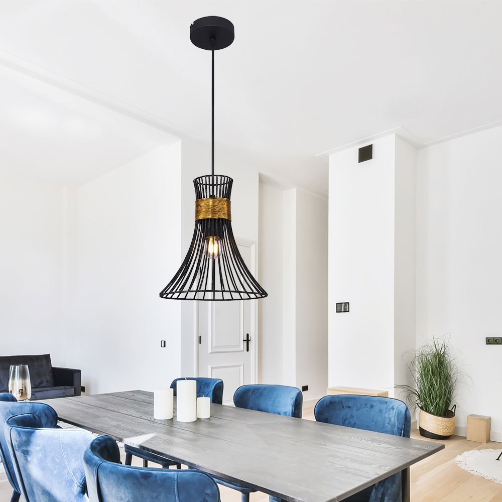 Design Ceiling Pendant Hanging Lamp Fixture With Metal Rods, Gold-black, Cone-shaped